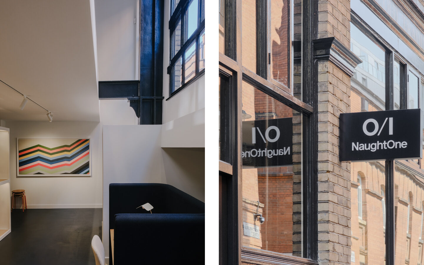 Interior and exterior view of NaughtOne office.