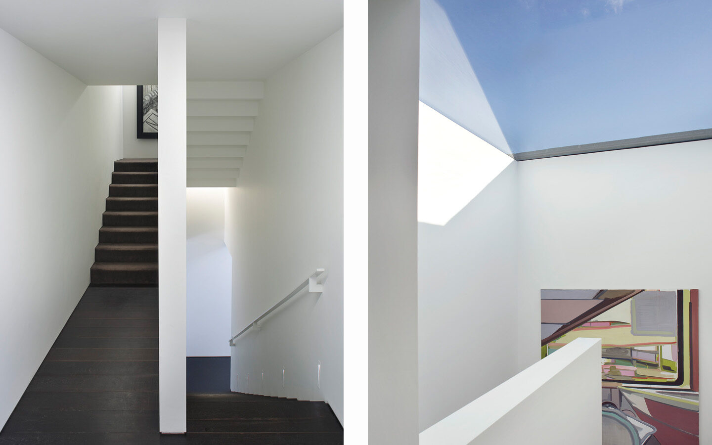 Modern white staircase with skylight
