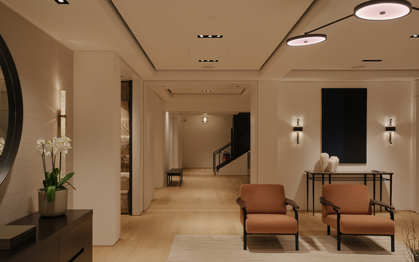 Modern living room with two armchairs and decor